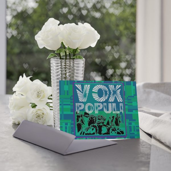 Holiday Cards (Two-sided print) - VOX POPULI square pink trim Logo - Multi Turquoise BG - Image 6