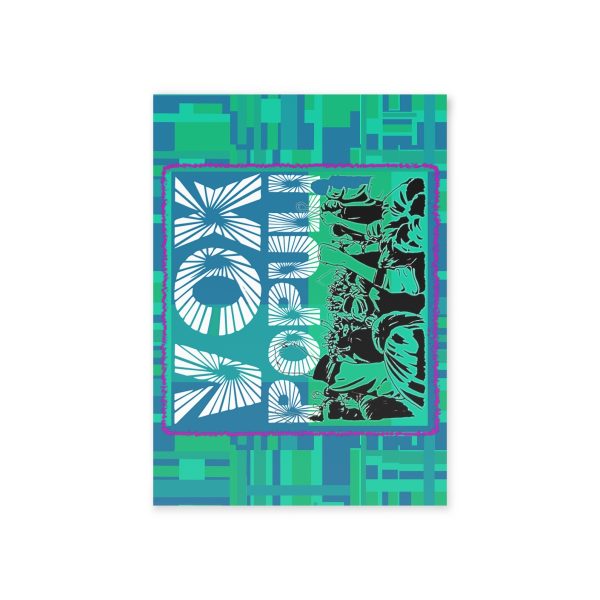 Holiday Cards (Two-sided print) - VOX POPULI square pink trim Logo - Multi Turquoise BG - Image 2