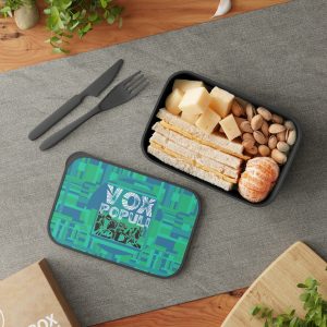 PLA Bento Box with Band and Utensils - VOX POPULI Round Logo - Multi Turquoise BG