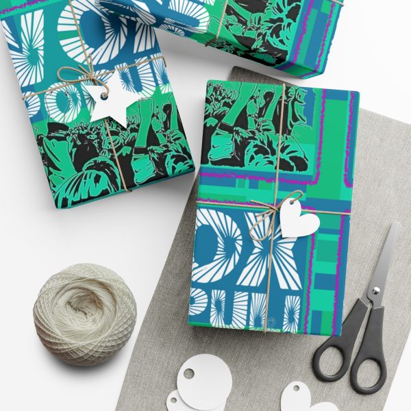 Gift Wrap Papers - VOX POPULI square pink trim Logo - Multi Turquoise BG - Image 6