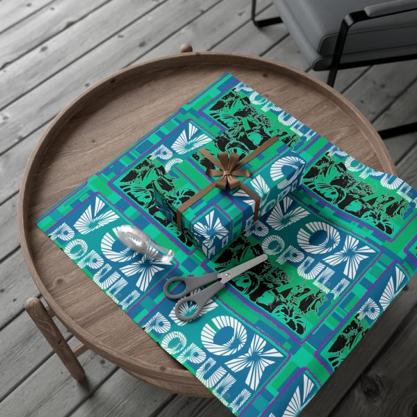 Gift Wrap Papers - VOX POPULI square pink trim Logo - Multi Turquoise BG - Image 7