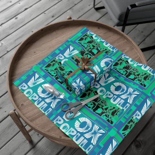 Gift Wrap Papers - VOX POPULI square pink trim Logo - Multi Turquoise BG - Image 11