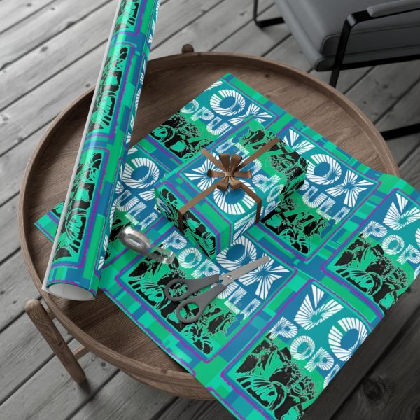 Gift Wrap Papers - VOX POPULI square pink trim Logo - Multi Turquoise BG - Image 19