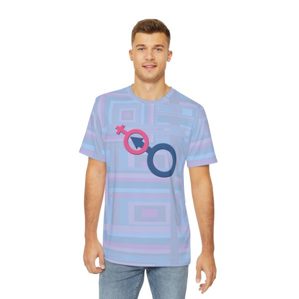 Men's Polyester Tee (AOP) - Man In Woman Faded Blue Geometric BG - Image 4