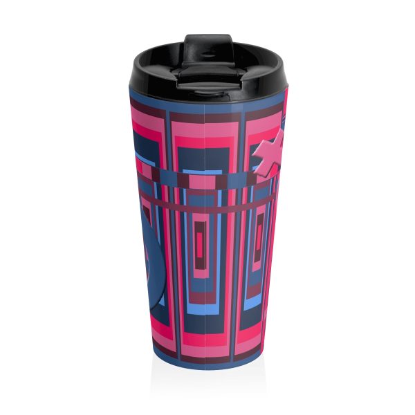 Stainless Steel Travel Mug - Man In Woman Geometric BG - Image 3