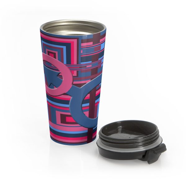 Stainless Steel Travel Mug - Man In Woman Geometric BG - Image 5