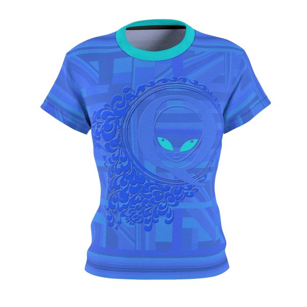 Women's Cut & Sew Tee (AOP)  - Q Splash Blue Geometric BG - Image 2