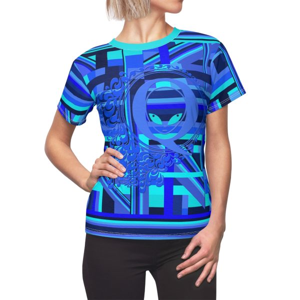 Women's Cut & Sew Tee (AOP) - Q Splash Geometric Multi Blue BG - Image 10