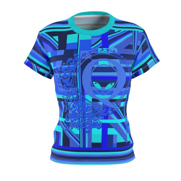 Women's Cut & Sew Tee (AOP) - Q Splash Geometric Multi Blue BG - Image 7