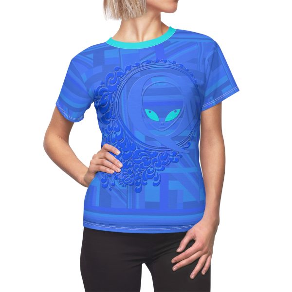 Women's Cut & Sew Tee (AOP)  - Q Splash Blue Geometric BG - Image 10