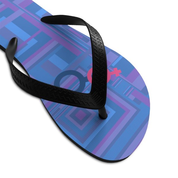 Unisex Flip-Flops - Man In Woman Faded Blue Geometric BG - Image 11