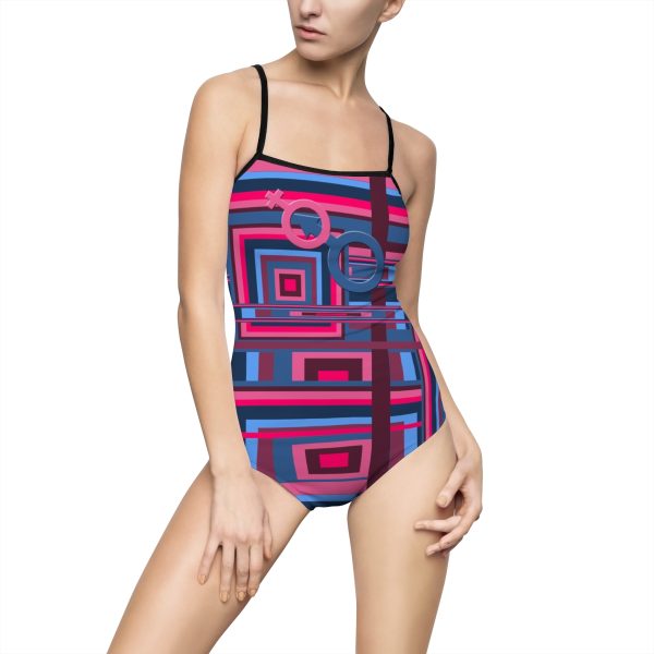 Women's One-piece Swimsuit (AOP) - Man In Woman Geometric BG - Image 13