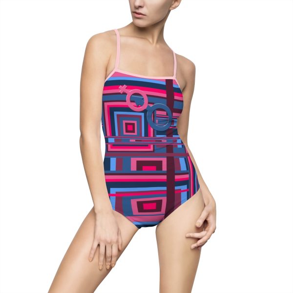 Women's One-piece Swimsuit (AOP) - Man In Woman Geometric BG - Image 37