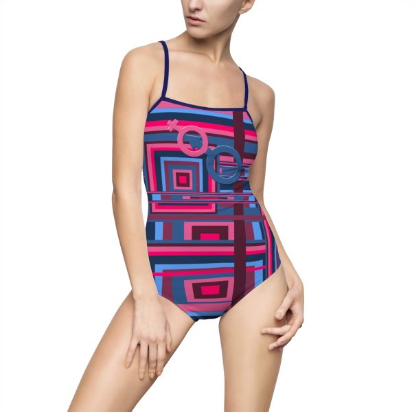 Women's One-piece Swimsuit (AOP) - Man In Woman Geometric BG - Image 29