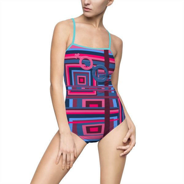 Women's One-piece Swimsuit (AOP) - Man In Woman Geometric BG - Image 25