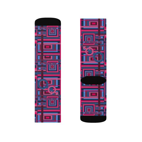 Sublimation Socks - Man In Woman Geometric BG - Image 3