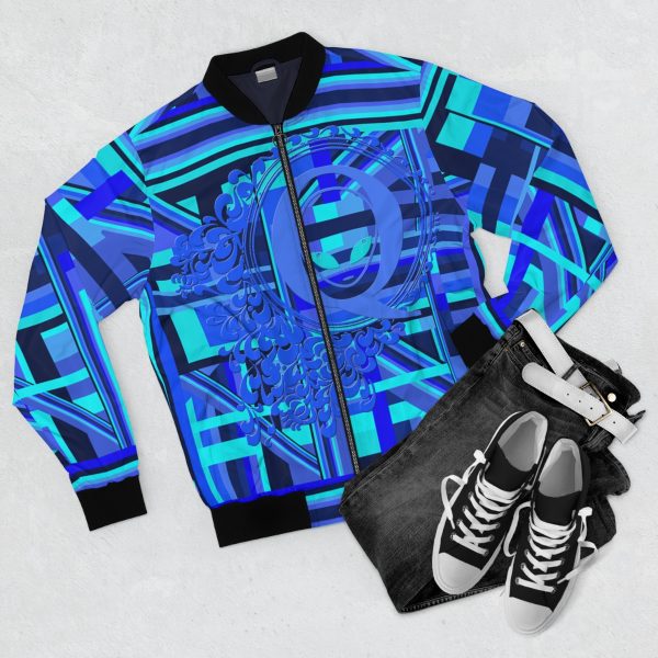 Men's Bomber Jacket (AOP)  - Q Splash Geometric Multi Blue BG