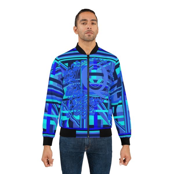 Men's Bomber Jacket (AOP)  - Q Splash Geometric Multi Blue BG - Image 4