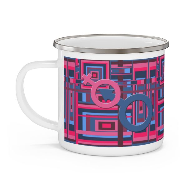 Enamel Camping Mug - Man In Woman Geometric BG - Image 4