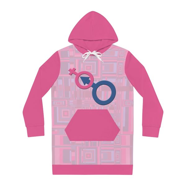 Women's Hoodie Dress (AOP) - Man In Woman Faded Pink Geometric BG - Image 8