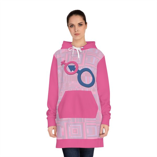 Women's Hoodie Dress (AOP) - Man In Woman Faded Pink Geometric BG - Image 10