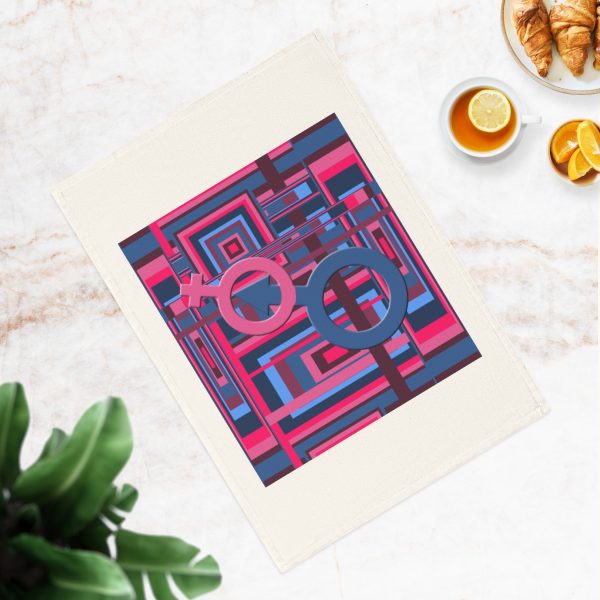 Cotton Tea Towel - Man In Woman Geometric BG - Image 4