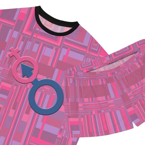 Women's Short Pajama Set (AOP) - Man In Woman Faded Pink Geometric BG - Image 4