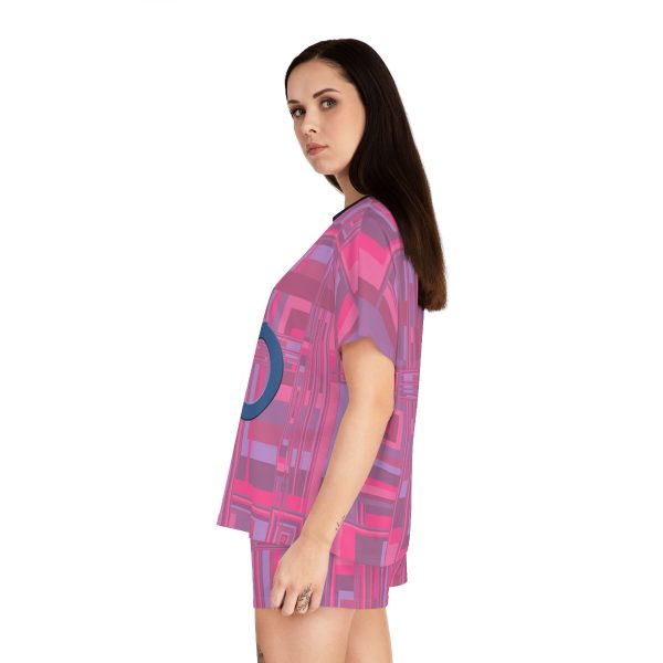 Women's Short Pajama Set (AOP) - Man In Woman Faded Pink Geometric BG - Image 6