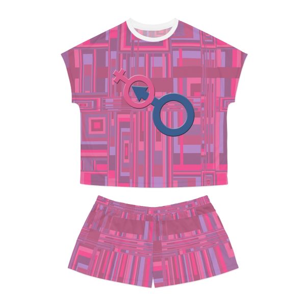 Women's Short Pajama Set (AOP) - Man In Woman Faded Pink Geometric BG - Image 8