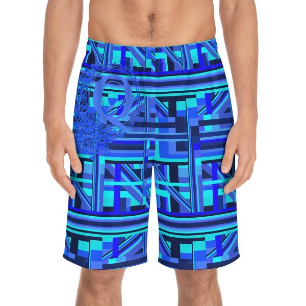 Men's Board Shorts (AOP) - Q Splash Geometric Multi Blue BG - Image 33