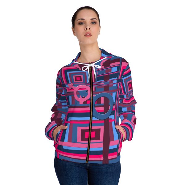 Women’s Full-Zip Hoodie (AOP) - Man In Woman Geometric BG - Image 19