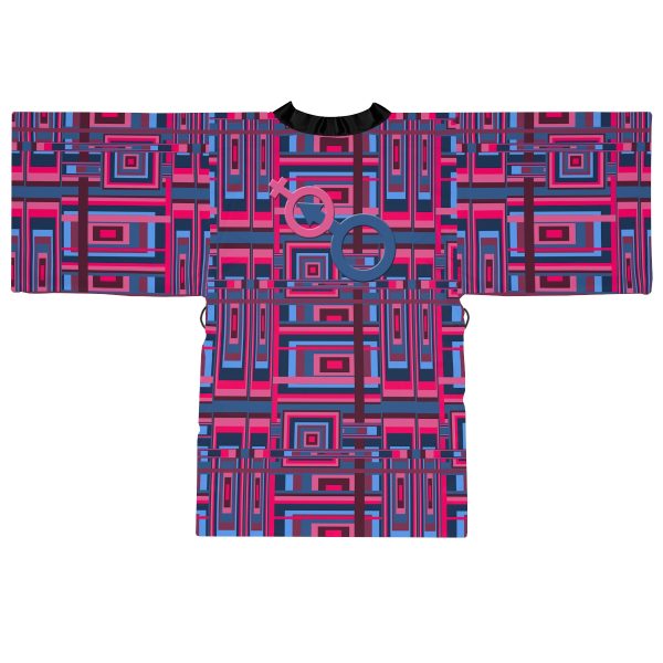 Long Sleeve Kimono Robe (AOP) - Man In Woman Geometric BG - Image 7