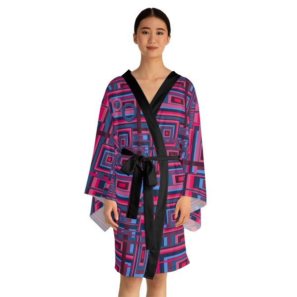 Long Sleeve Kimono Robe (AOP) - Man In Woman Geometric BG - Image 8