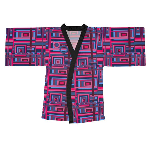 Long Sleeve Kimono Robe (AOP) - Man In Woman Geometric BG - Image 6