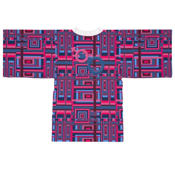 Long Sleeve Kimono Robe (AOP) - Man In Woman Geometric BG - Image 3