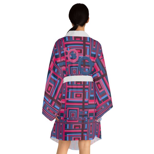 Long Sleeve Kimono Robe (AOP) - Man In Woman Geometric BG - Image 4