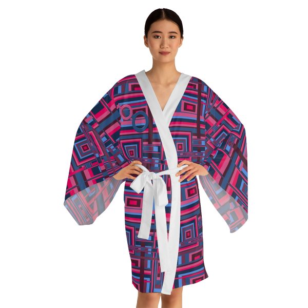 Long Sleeve Kimono Robe (AOP) - Man In Woman Geometric BG - Image 5