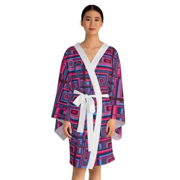 Long Sleeve Kimono Robe (AOP) - Man In Woman Geometric BG