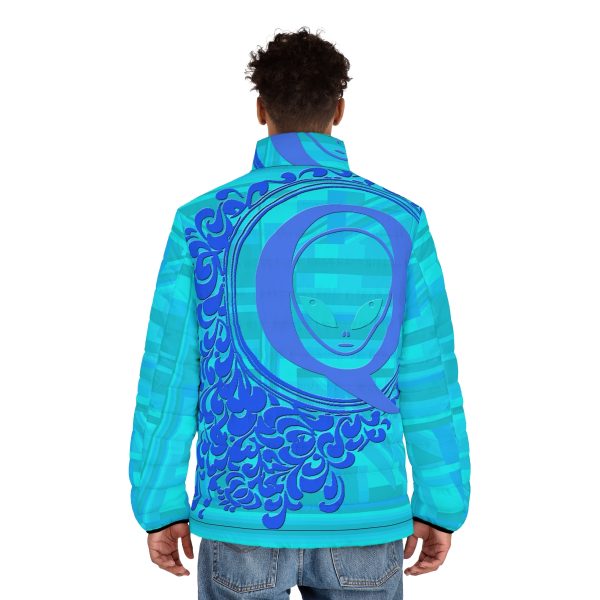 Men's Puffer Jacket (AOP) - Q Splash Turquoise Geometric BG - Image 4