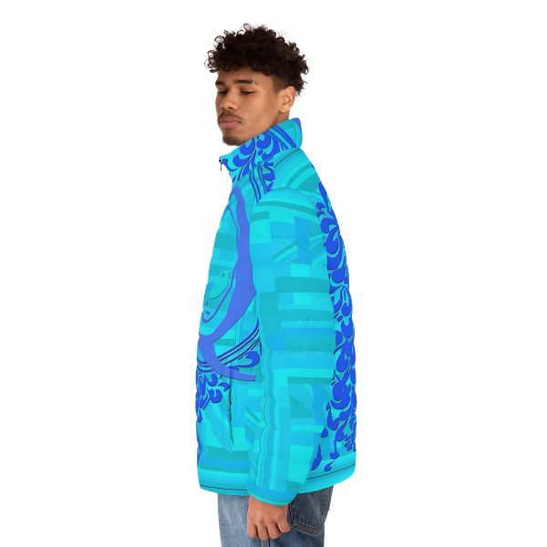 Men's Puffer Jacket (AOP) - Q Splash Turquoise Geometric BG - Image 6