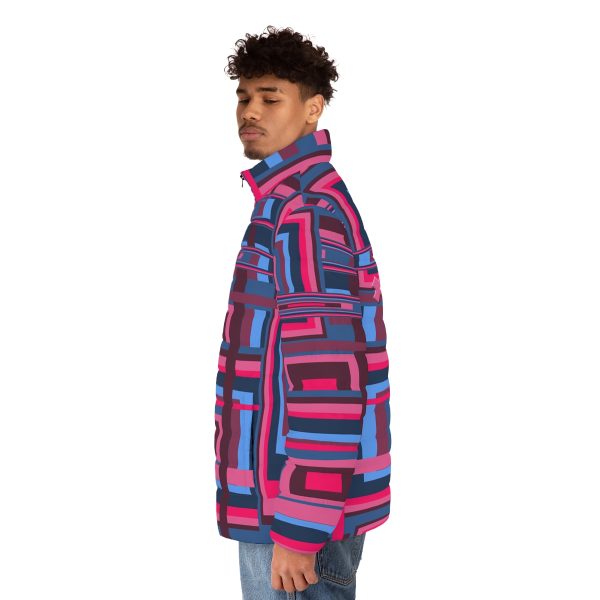 Men's Puffer Jacket (AOP) - Man In Woman Geometric BG (Back) - Image 6