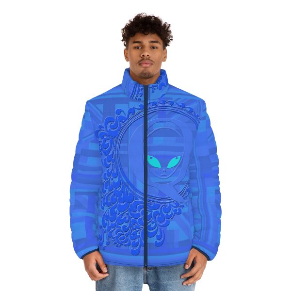 Men's Puffer Jacket (AOP) - Q Splash Blue Geometric BG