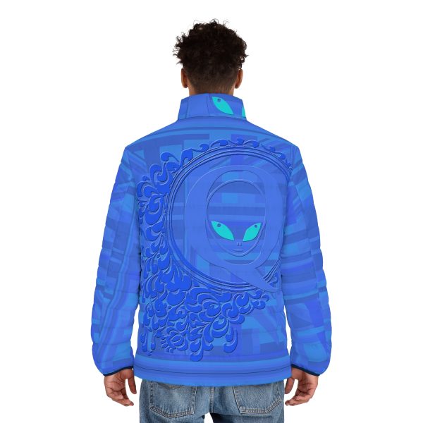 Men's Puffer Jacket (AOP) - Q Splash Blue Geometric BG - Image 4