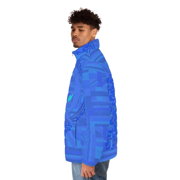 Men's Puffer Jacket (AOP) - Q Splash Blue Geometric BG - Image 6
