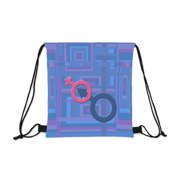 Outdoor Drawstring Bag  - Man In Woman Faded Blue Geometric BG