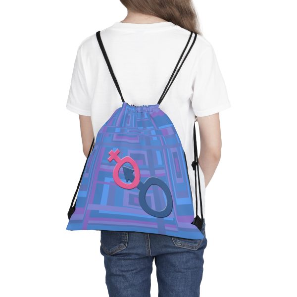 Outdoor Drawstring Bag  - Man In Woman Faded Blue Geometric BG - Image 4