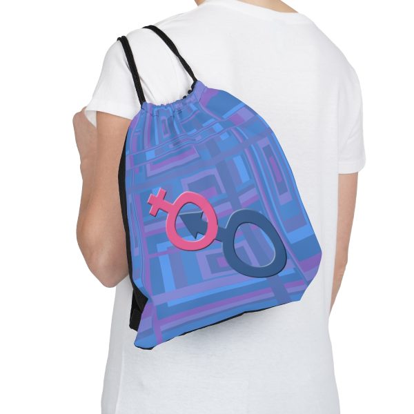 Outdoor Drawstring Bag  - Man In Woman Faded Blue Geometric BG - Image 5