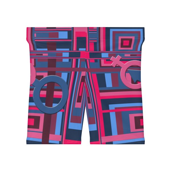 Women's Biker Shorts (AOP) - Man In Woman Geometric BG - Image 2