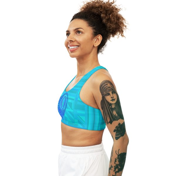Seamless Sports Bra (AOP)- Q Splash Turquoise Geometric BG - Image 6