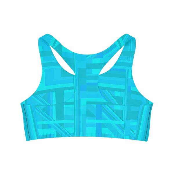 Seamless Sports Bra (AOP)- Q Splash Turquoise Geometric BG - Image 3